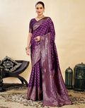 Women's Silk Blend Banarasi Jacquard Classic Motif Design Saree with Unstitched Blouse Piece
