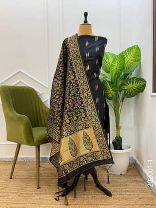 Katan Silk Zari Buti Work Banarasi Suit With Kinkhab Dupatta