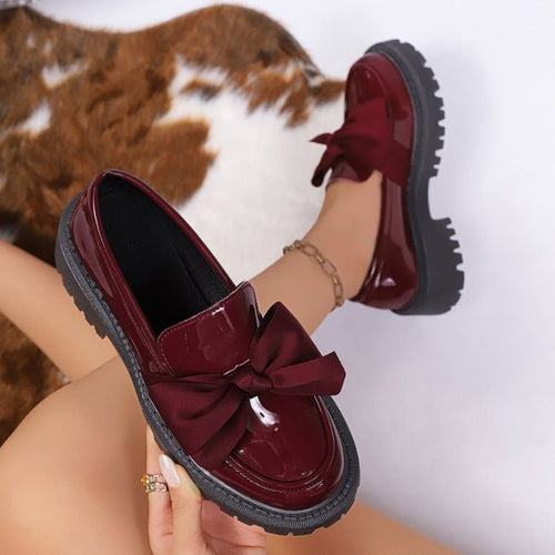 Bow-tie Loafer Shoes For Women Vintage Style - Fashionchowk