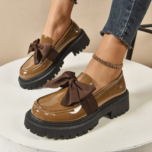 Bow-tie Loafer Shoes For Women Vintage Style - Fashionchowk