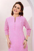 Chic Pink Fine Georgette Chikankari Embroidery Kurta - Fashionchowk