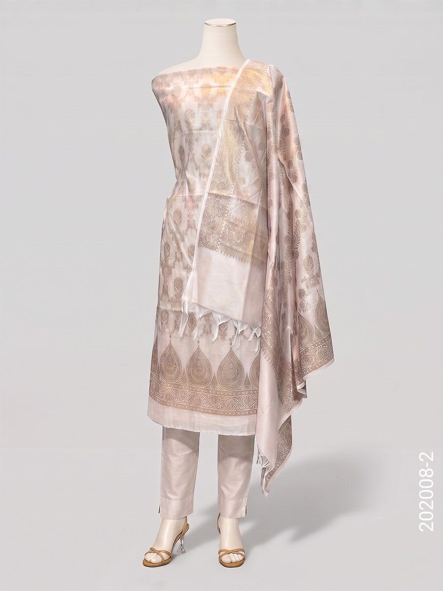 Cotton Silk Zari Jaal Work Banarasi Suit With Cotton Silk Dupatta - Fashionchowk