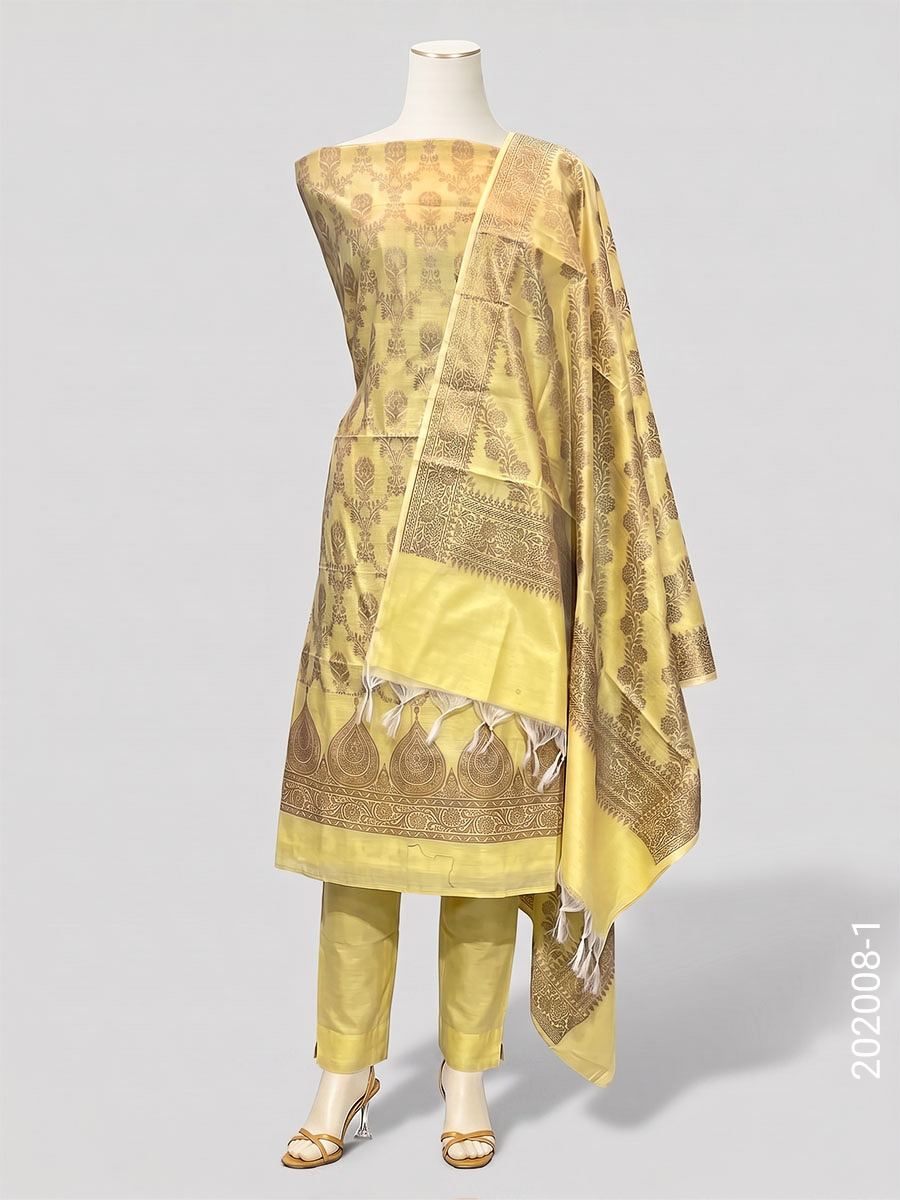 Cotton Silk Zari Jaal Work Banarasi Suit With Cotton Silk Dupatta - Fashionchowk