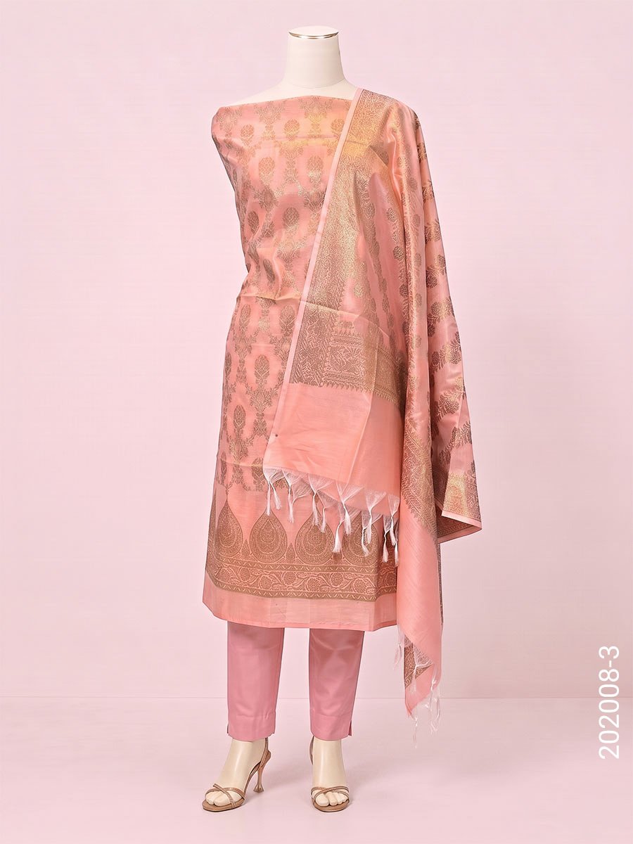 Cotton Silk Zari Jaal Work Banarasi Suit With Cotton Silk Dupatta - Fashionchowk