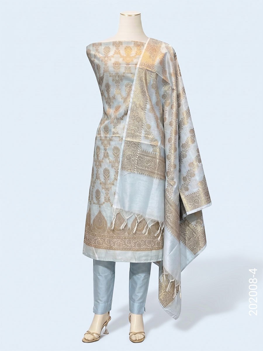 Cotton Silk Zari Jaal Work Banarasi Suit With Cotton Silk Dupatta - Fashionchowk