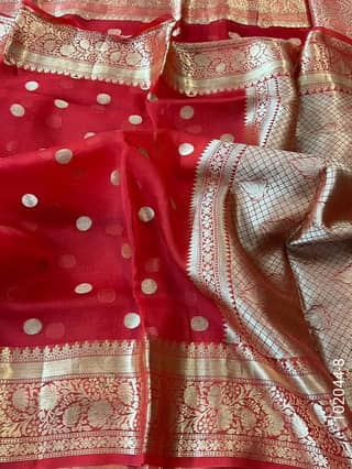 Kora Organza Zari Work Dollar Buti Banarasi Saree