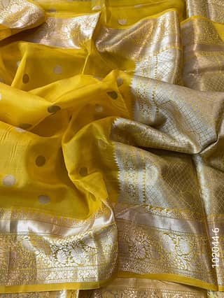 Kora Organza Zari Work Dollar Buti Banarasi Saree