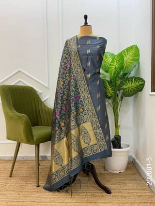 Katan Silk Zari Buti Work Banarasi Suit With Kinkhab Dupatta