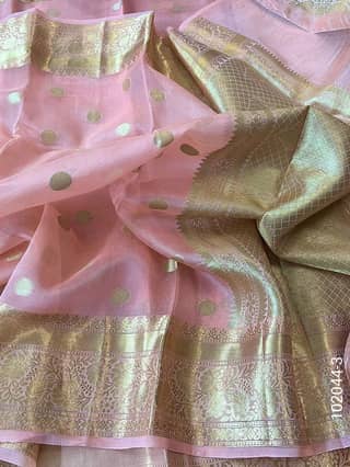 Kora Organza Zari Work Dollar Buti Banarasi Saree
