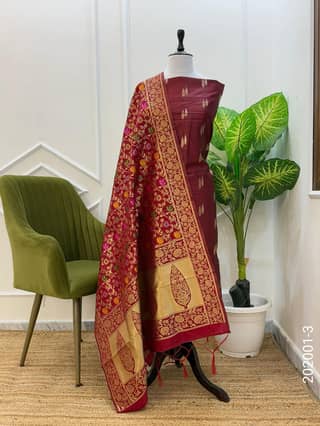 Katan Silk Zari Buti Work Banarasi Suit With Kinkhab Dupatta