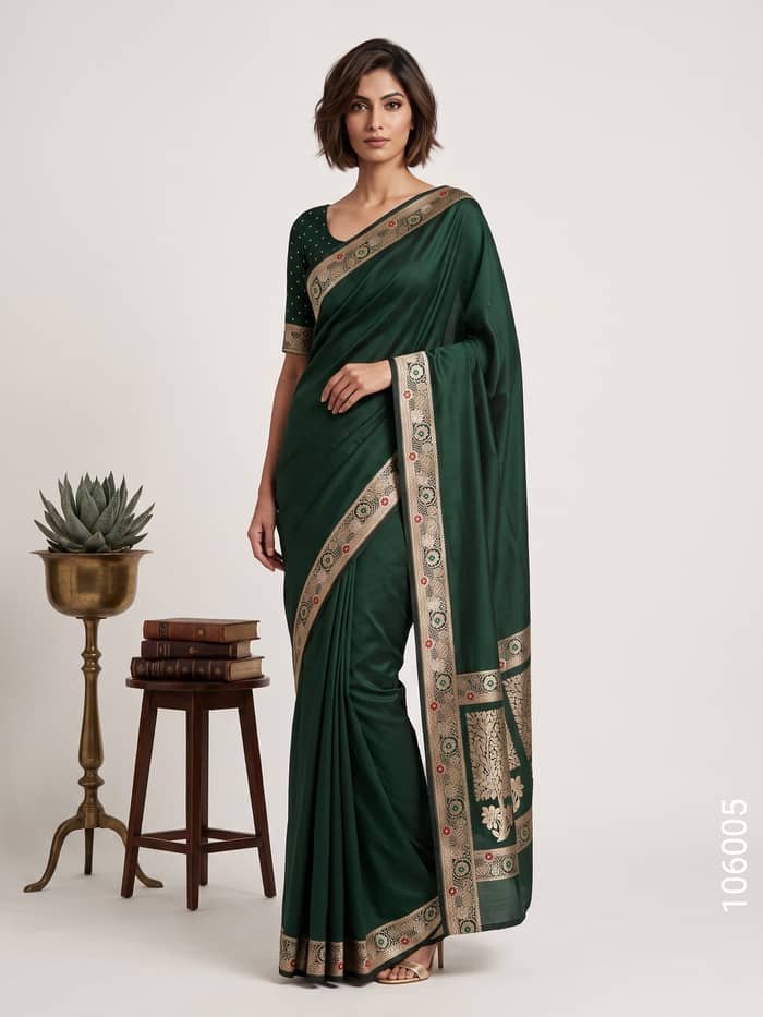 Mashru Silk Resham and Zari Designer Border Work Banarasi Saree - Fashionchowk