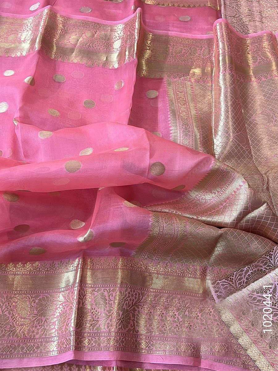 Kora Organza Zari Work Dollar Buti Banarasi Saree