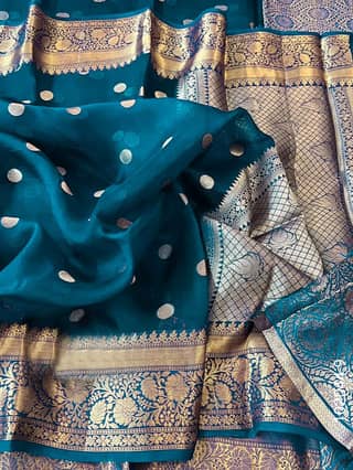 Kora Organza Zari Work Dollar Buti Banarasi Saree