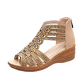 Woman Sandals Women Cyrstal Comfortable Pumps Ladies Fashion Wedges Female Rome Bling Hollow Out Shoes Women's Zip Footwear - Fashionchowk